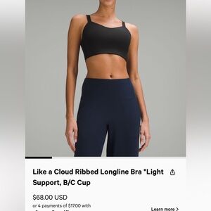 Lululemon “Like a cloud” longline ribbed bra